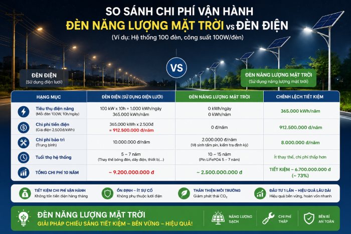 chi phí đèn năng lượng mặt trời dự án